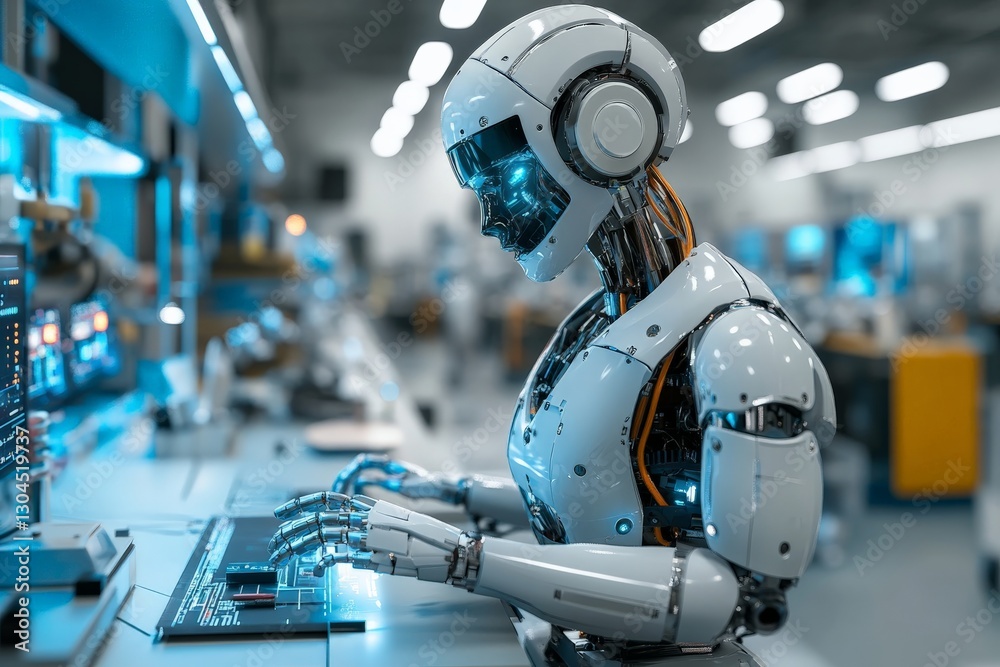 Aufkleber Robot interacts with advanced control panel in high-tech laboratory environment during technical operation