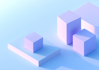 Fototapeta premium Pastel cubes and rectangles on light blue background.