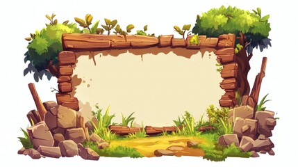 Scenic Empty Banner Surrounded by Nature and Stone Elements