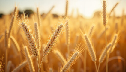 Fototapeta premium Golden wheat stalks swaying in the wind