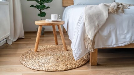 Generative AI, Minimalist Natural Bedroom with Rattan and Wood Accents