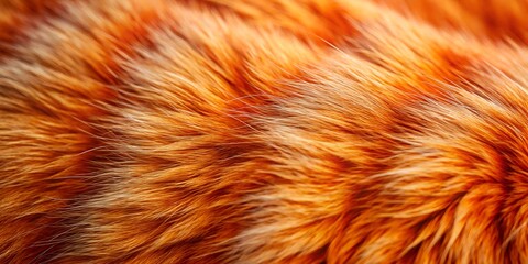 Fototapeta premium Close-up of fluffy orange cat fur with realistic texture in warm lighting background, wallpaper, AI wool texture 