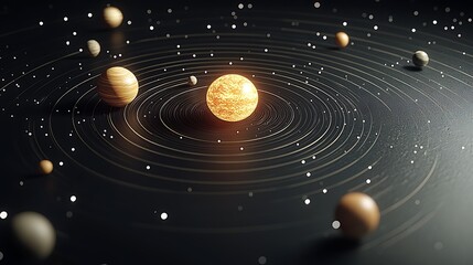 Planets orbiting bright star in dark space