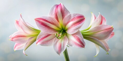Fototapeta premium Double Amaryllis Flower, Minimalist Botanical Photography, Pink and White Blooms, Alfresco Variety