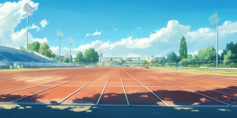 Sunny day track, stadium background,  running, competition