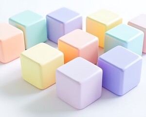 Obraz premium Smooth pastel-hued interlocking puzzle cubes isolated on white surface