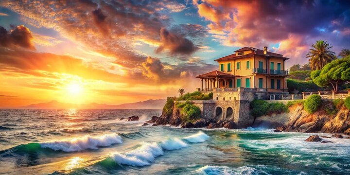 Double Exposure: Grock Villa, Imperia, Italy - Majestic Coastal Landscape