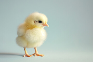 Fototapeta premium Cute Little Chicken on Light Blue Background. Easter Concept. Generative AI