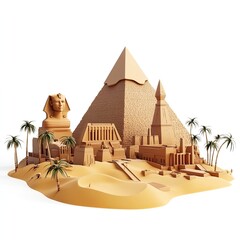 Kingdom of egypt 3D city landscape on white background