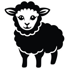 Cute Fluffy Sheep Black and White Vector
