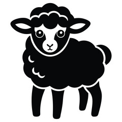 Cute Fluffy Sheep Black and White Vector