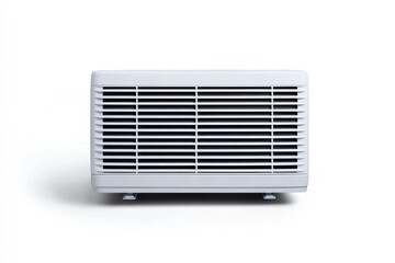 Fototapeta premium Modern white air conditioner unit isolated on white background, ideal for home and office cooling, reflecting efficiency and contemporary design
