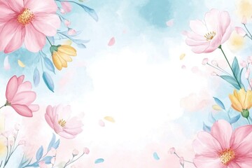 Obraz premium Pastel floral watercolor background with copy space.