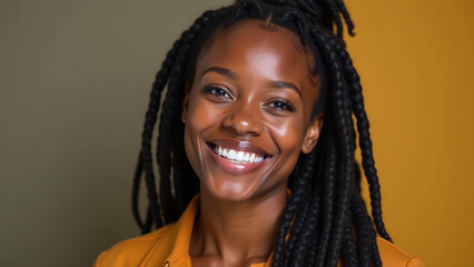 smiling woman dreadlocks exudes confidence appearance instantly relatable viewing