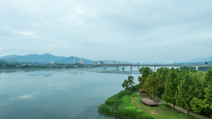 Fototapeta premium Aerial view of Namyangju Water Garden in Gyeonggi-do South Korea 