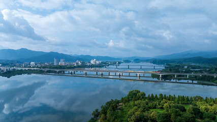 Aerial view of  Namyangju Water Garden in Gyeonggi-do South Korea
