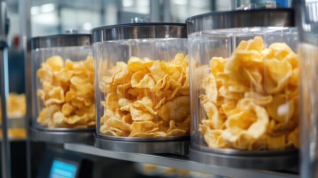 Fully automated flexible packaging machine sealing snack bags.