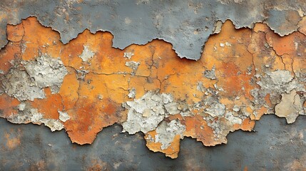 Obraz premium Rustic orange and gray metal texture shows peeling paint dramatic decay. AI Generated