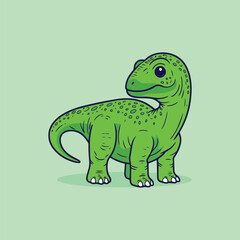 Fototapeta premium Cute cartoon dinosaur. Vector illustration of a dinosaur on a green background.