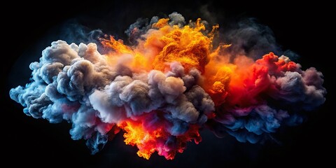 Dramatic Smoke Explosions on Black Background - Stock Photo