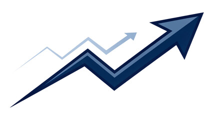 business graph arrow, dual ascent: blue arrow trend line isolated on white background.