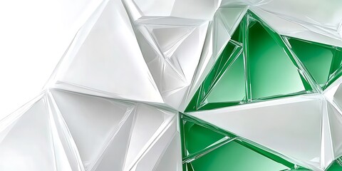 Abstract polygonal background with green and white shades, minimal style