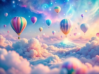 Obraz premium Dreamlike Pastel Cloudscape: Hot Air Balloons & Macro Details