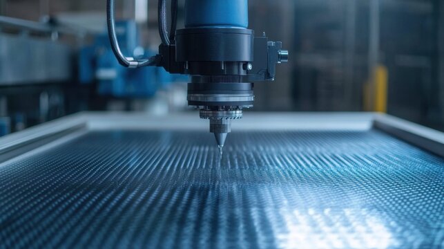 Modern CNC cutting machine working on a carbon fiber panel.