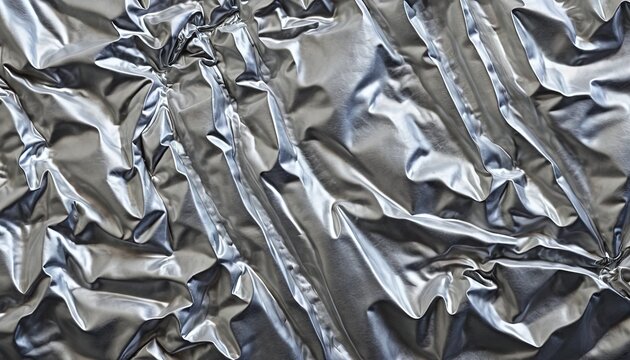 Metallic Texture: Capturing the intricate patterns and dynamic shadows of a crumpled metallic surface, a stunning close-up photo showcases the reflective properties and tactile qualities of metal. 