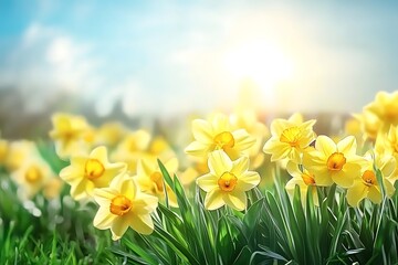 Fototapeta premium Vibrant Field of Yellow Flowers Blooming in Spring