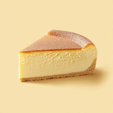 Slice of cheese on yellow background with japanese cheesecake advertisement design concept