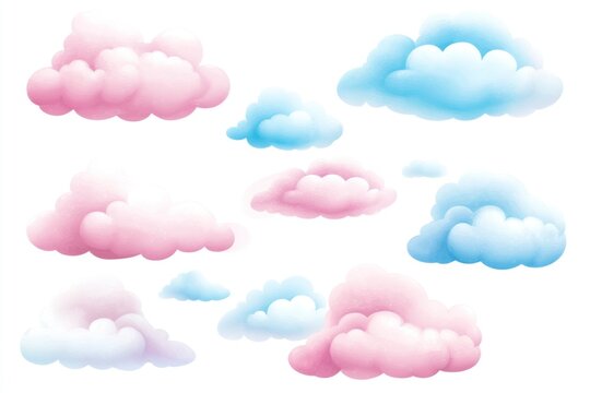 Pastel pink and blue clouds collection.