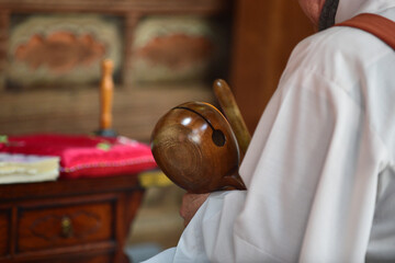 Moktak, wooden percussion instrument used for chanting by Buddhist clergy