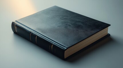 A sleek hard cover book mockup, bathed in the soft glow of a grey backdrop, ready to showcase its cover design and captivating content to the world.