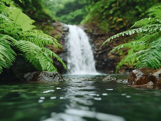 Energizing waterfall hike, feeling the refreshing mist and vibrant green surroundings