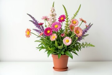 Bright and colorful flower arrangement in a pot