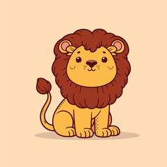 Obraz premium Cute cartoon lion sitting. Vector illustration in a flat style.