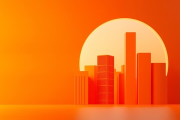 Obraz premium Sunset urban landscape city skyline graphic design warm color palette minimalist view modern aesthetic