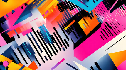 Bold geometric digital pattern with vibrant colors and abstract shapes
