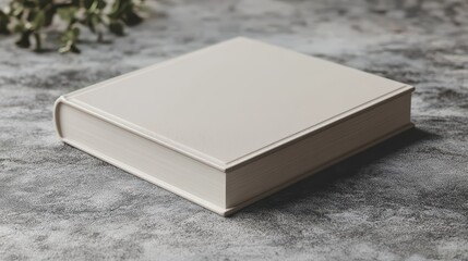 Fototapeta premium A sleek, square book cover mockup against a sophisticated grey backdrop, inviting viewers to imagine the stories and characters hidden beneath its cover, ready to embark on a captivating literary