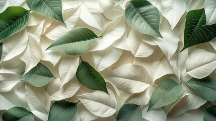 Green and White Leaves Patterned Background
