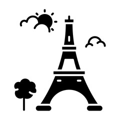 Eiffel tower icon in glyph style