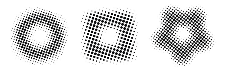 set of graphic elements, halftone dot pattern, magazine style, isolated circle and square