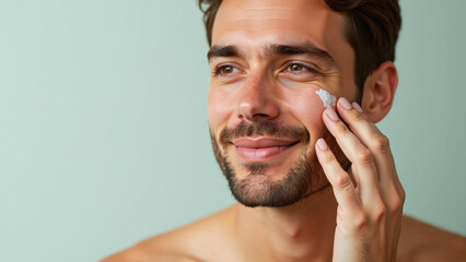 Obraz premium young man applies beauty oil daily healthy glowing skin