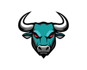 Angry bull head. Cartoon mascot logo. Vector illustration