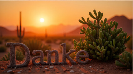 Stone Textured German Gratitude Message in Desert Landscape