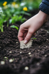 Hand Planting Biodegradable Seed Paper in Fertile Soil