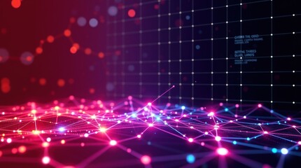 Obraz premium Abstract Glowing Network with Red and Blue Nodes Connection Visualization