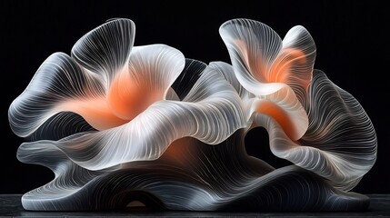 Obraz premium Elegant translucent sculpture glows softly dark background organic forms elegantly arranged. AI Generated