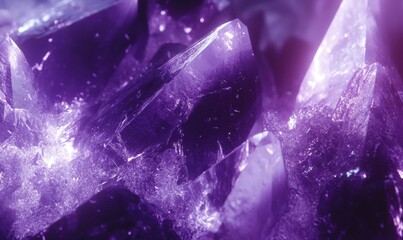 Fototapeta premium Abstract close-up of glowing violet crystals, illuminated by soft ambient light to highlight their intricate facets and textures .